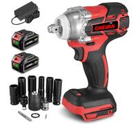 ONEVAN pistola de impacto bateria, 300NM 1/2" llave de impacto a bateria con 2x3.0ah baterías, sin escobillas, 6 vasos de impacto, luz led, 20v atornillador de impacto para coches camiones