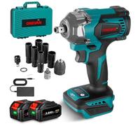 ONEVAN pistola de impacto bateria, 700N.m llave de impacto sin escobillas con 2 Baterías de 3000 mAh, 4 velocidades, 1/2", avance/retroceso chave de impacto electrica con 6 Tomas de Impacto