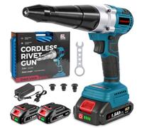 ONEVAN Remachadora inalámbrica 20 mm, 20000N, pistola sin escobillas, automática, con 2 baterías y 4 boquillas (3.2/4.0/4.8 mm) para remaches ciegos de Ø2.4-5.0 mm