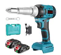ONEVAN Remachadora inalámbrica, carrera 20 mm, pistola remachadora 20,000N sin escobillas automática eléctrica remachadora pop con 2 baterías 2000mAh, para remaches ciegos Ø2,4-5,0 mm