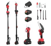 ONEVAN tijeras de podar telescópicas y motosierra telescopica bateria, 4 en 1 podadora de altura con 2 baterías de 4,0 Ah, sin escobillas 6" mini motosierra + podadora 25 mm + pértiga telescópica 2m