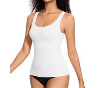 ONEW Camiseta sin mangas de compresión para mujer, con control de abdomen, faja moldeadora de cintura con tirantes anchos, blanco, S