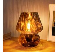 ONEWISH Lámpara de seta, pequeña lámpara de mesa vintage para dormitorio, mesita de noche, cristal translúcido, continua, regulable, decoración estética de Murano para sala de estar, cocina (negro)