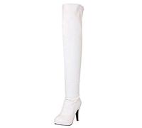 Onewus Botas altas de tacón alto por encima de la rodilla de las mujeres Botas de caña larga, Blanco, 36 EU