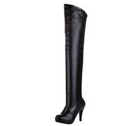 Onewus Botas altas de tacón alto por encima de la rodilla de las mujeres Botas de caña larga, Negro , 44 EU