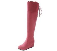 Onewus Botas altas de tacón de cuña con rodilla de mujer Botas de caña larga, Rosa., 38 EU