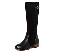 Onewus Botas altas hasta la rodilla con tacón bajo grueso y punta redondeada para mujer, Negro , 34 EU