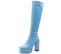 Onewus Botas altas hasta la rodilla para mujer con plataforma de moda con punta redondeada, azul claro, 39 EU