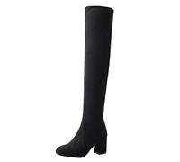 Onewus Botas altas por encima de la rodilla para mujer con tacón de bloque, Black, 44 EU