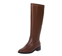 Onewus Botas altas por la rodilla para mujer de moda con tacón bajo grueso y cremallera lateral, marrón oscuro, 37 EU
