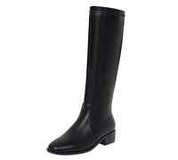 Onewus Botas altas por la rodilla para mujer de moda con tacón bajo grueso y cremallera lateral, Negro , 46 EU