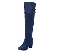 Onewus Mujer Rodilla Botas altas Tacón bloque Cremallera Zapatos, azul, 47 EU