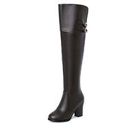 Onewus Mujer Rodilla Botas altas Tacón bloque Cremallera Zapatos, Color marrón., 37 EU