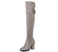 Onewus Mujer Rodilla Botas altas Tacón bloque Cremallera Zapatos, gris, 37 EU