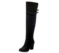Onewus Mujer Rodilla Botas altas Tacón bloque Cremallera Zapatos, Negro , 52 EU