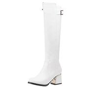 Onewus Mujer Tacón bloque Rodilla Alto Botas, Blanco, 37 EU