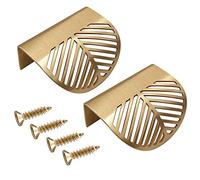 Oneyijun 2 piezas Tiradores de gabinete Pomos Cajón Armario Puerta Latón Oro Muebles Tiradores Tiradores Cocina Puerta Cajón Hoja Forma Tirador Perillas