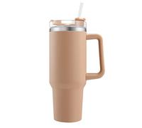 Onezebra Taza térmica de acero inoxidable de doble pared con asa y pajita, 1200 ml, taza de café aislada, taza de café para coche, taza térmica para bebidas calientes, curry (curry)