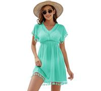 Onfettic Vestido de playa para mujer, traje de baño, túnica de playa, de gasa, poncho de playa, vestido de verano, bikini con cuello en V, verde, S