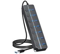 ONFINIO Hub USB 3.0, divisor de concentrador USB de 7 puertos con interruptores de encendido/apagado individuales y luces, cable de 3.2 pies de largo compatible con MacBook, portátil, Surface Pro, PS4