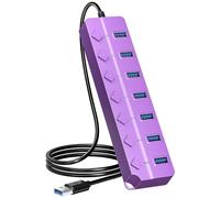 ONFINIO Hub USB 3.0, divisor de concentrador USB de 7 puertos con interruptores de encendido/apagado individuales y luces, cable de 1 m de largo compatible con MacBook, laptop, Surface Pro, PS4, PC,