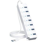 ONFINIO Hub USB 3.0, divisor de concentrador USB de 7 puertos con interruptores de encendido/apagado individuales y luces, cable de 1 m de largo compatible con MacBook, laptop, Surface Pro, PS4, PC,