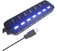 ONFINIO Hub USB 3.0, divisor de concentrador USB de 7 puertos con interruptores LED individuales de encendido/apagado, extensión USB de datos de alta velocidad de 5 Gbps para laptop, iMac, unidades