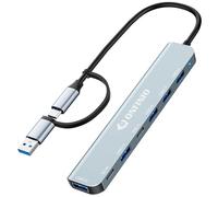 ONFINIO Hub USB C Hub Adaptador multipuerto, 7 en 1 de aluminio USB 3.0 con 1 USB 3.0, 4 USB 2.0, 1 USB C y 1 puerto de alimentación de 5 pulgadas para PC/portátil/MacBook/iPad Pro y más dispositivos