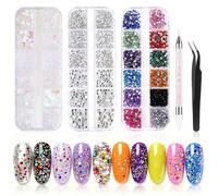 ONGNIUU 4200 Piezas Diamantes Imitación para Uñas con Lentejuelas, AB Diamantes De Imitación De Cristal Del Arte Del Clavo Incluye Pinzas y Bolígrafo Punteador - Decoración para Uñas, Manualidades