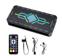 ONGNIUU ARGB PWM Hub de Ventiladores para PC con Control Remoto, Equipado con 9 Puertos PWM (4 pines) y 9 Puertos ARGB (5 V 3 pines), Base Magnética y Alimentación SATA de 18 Puertos (Negro)