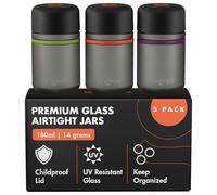 ONGROK Tarro de almacenamiento de vidrio, 180 ml, paquete de 3, recipientes de vidrio herméticos codificados por colores, tarro de hierbas a prueba de aire UV para guardar productos con cuidado con
