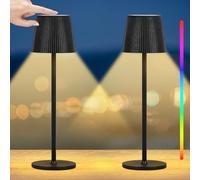 Onherm 2pcs Lámparas LED de Mesa Sin Cable Recargable, 3 Temperatura de Color +RGB, Lamparas Inalambricas Brillo Ajustable Lámpara de Escritorio para Interior Exterior Restaurante Barra Dormitorio