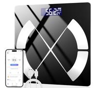 Onherm Báscula de Baño Digital, Balanza Peso Corporal con APP, Báscula Bluetooth para Grasa Corporal 180kg, IMC, Peso, Masa Muscular, Agua, ProteíNas, MúSculo EsqueléTico, Peso óseo