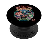 Oni Grill Club Japanese Demon BBQ Party Japanese Kanji Souvenir PopSockets PopGrip Adhesivo
