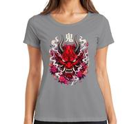 Oni Japanese Demon Hannya Máscara Japan Y2K - Camiseta para mujer, gris, S