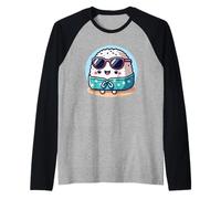 Onigiri Summer Vibes Kawaii Riceball con gafas de sol Camiseta Manga Raglan