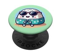 Onigiri Summer Vibes Kawaii Riceball con gafas de sol PopSockets PopGrip Adhesivo