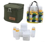 Oniissy Juego de tarros de condimentos de camping con 7 botellas, kit portátil de especias para exteriores, para mochileros, senderismo, 4 x 180 ml, 3 x 115 ml, material PET, incluye bolsa de