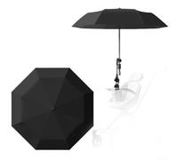 Oniissy Parasol para cochecito con soporte de abrazadera general UPF 50+, protección UV, marco de metal, ángulo ajustable, 100 cm de ancho de cobertura (negro)