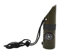 Oniissy Silbato de supervivencia al aire libre 7 en 1 con linterna LED, termómetro, lupa, espejo de señal y compartimento de almacenamiento para senderismo, camping