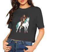 Onipa - Camiseta Corta de Manga Corta para Mujer, Popular Bigfoot Sasquatch Riding Unicornio, Blusa Suelta, Negro, L