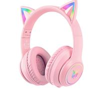 ONITOON Auriculares Bluetooth con Orejas de Gato LED, Auriculares inalámbricos con micrófono, Sonido estéreo de Alta fidelidad, Tiempo de reproducción de 55 Horas y Control de Volumen para niños