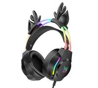 ONITOON Auriculares para Juegos con micrófono, Orejas de Ciervo para PC, portátil, PS4, PS5, Xbox Switch, iluminación RGB arcoíris y Sonido Envolvente Virtual, Auriculares de 3.5 mm, ergonómicos
