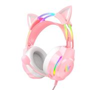 ONITOON Auriculares para juegos con orejas de gato, auriculares con retroiluminación RGB para PC/PS4/PS5/XBOX/Switch con micrófono con cancelación de ruido, sonido envolvente virtual 7.1, diseño