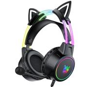 ONITOON Cascos Auriculares Ligeros para Juegos, Orejas de Gato extraíbles, luz RGB degradada, Cabeza con Cable para PC/Mac/PS4/PS5/Xbox One/Switch/teléfono, Sonido Envolvente Virtual, micrófono con