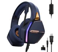 Oniverse - Auriculares para Juegos PS5 PS4 Switch 2 Xbox PC Mac con micrófono Ajustable, LED, Altavoces de 50 mm, Almohadillas de Tejido Transpirable - Auriculares estéreo con Cable Nebula Abyss Blue