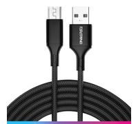 Oniverse Cable Micro USB, cable de carga trenzado USB-A a Micro, compatible con PS4 Pro Slim Xbox One PC MAC Android, 3 metros, carga rápida 2.4A - Negro