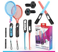 Oniverse Kit 12 en 1 de accesorios para Switch2/Switch/OLED compatibles con Nintendo Switch Sports - Raquetas, palos de golf, chambara, correas de pierna, correas de muñeca y mangos para Joy-Con