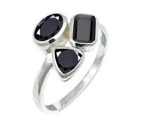Ónix negro Anillo baño plata Para hombre mujer Joyería C1155AE_52 (16.6)