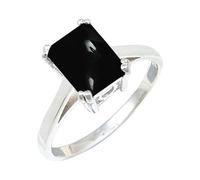Ónix negro en cabujón hombre mujer Anillo baño de plata C1157BY_58 (18.5)